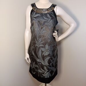 NWT! SIGNATURE by ROBBIE BEE Black Gold Silver Sz 12 Sleeveless Dress Beaded